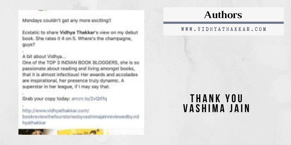 Read more about the article Thank You Vashima Jain- Author of four different stories