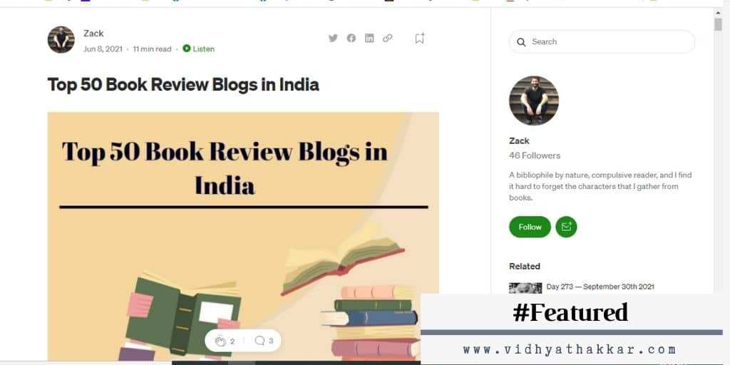 Read more about the article Featured as Top 50 Book Review blogs in India